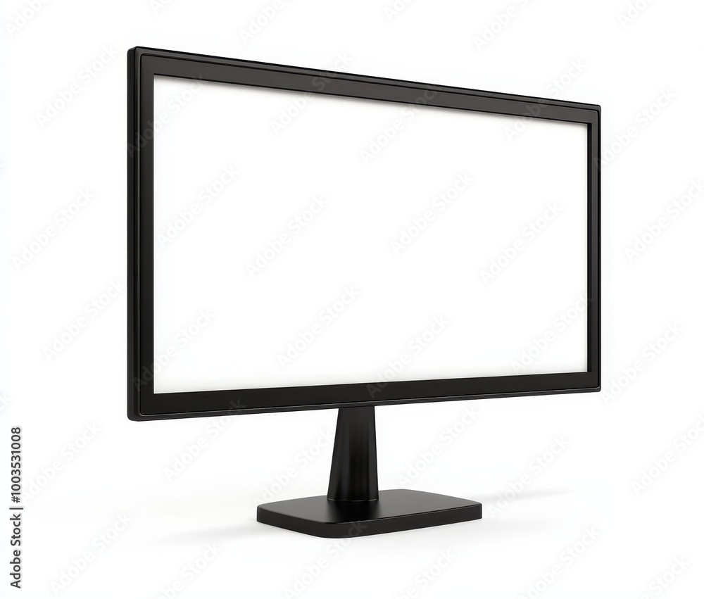 Poster a black computer monitor with a blank white screen on a white background.