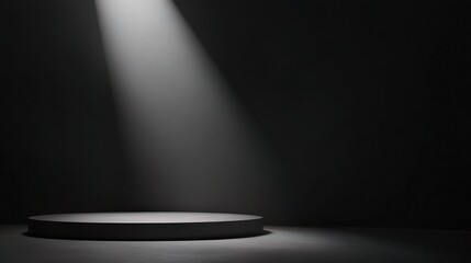 Spotlight on Empty Stage in Dark Room