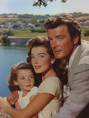 Fototapeta premium Vintage photo of an American family from the 1940s, 1950s