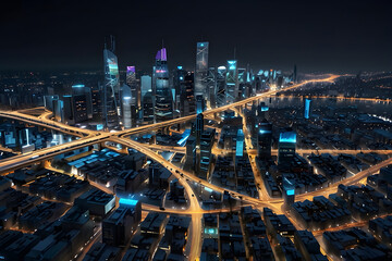 Fototapeta premium AI City Map:A futuristic, AI-generated city map rendered in 3D