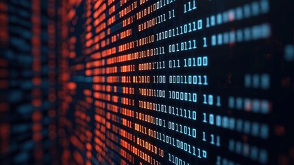 Abstract binary code, digital data flow on black background