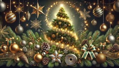 The Magic Christmas Tree in green and sparkling golden yellow colors