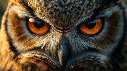 owl, in the style of dramatic lighting, dark black and orange, close-up, photo-realistic techniques, high resolution