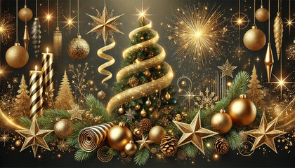 The Magic Christmas Tree in green and sparkling golden yellow colors