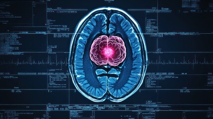 An illustration of a brain scan displaying neural activity and data analysis.