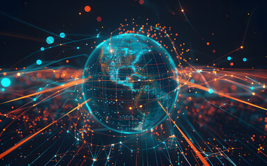 Fototapeta premium Connected lines of technology on the Earth's surface