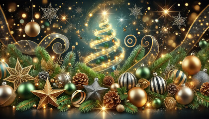 The Magic Christmas Tree in green and sparkling golden yellow colors
