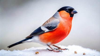 Obraz premium A striking bullfinch flaunts its vivid red belly and sleek black cap, perched gracefully against a bright white
