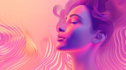 Illustration Vector Abstract Happy Woman in Pink for Awareness

