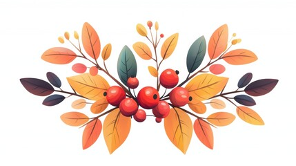 Obraz premium Colorful autumn leaves and berries on white isolate background
