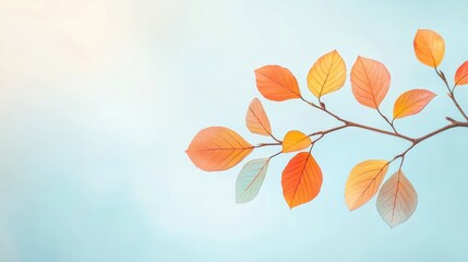 Colorful autumn leaves on a branch against a soft background