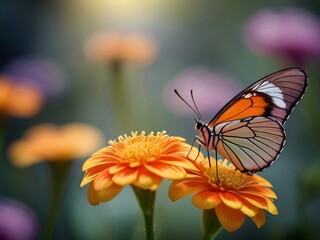 Fototapeta premium butterfly pollinate on flower