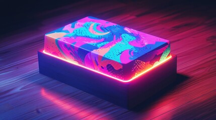 Mesmerizing 3D Cube in Neon Lights with Blurry Motion Effect for Digital Showcase or Wallpaper