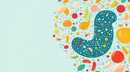 Colorful abstract design featuring various shapes and patterns, suggesting a playful theme.