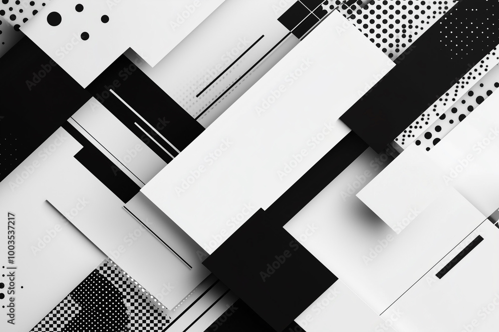 Poster black and white abstract image with white squares and triangles. the image is a collage of different