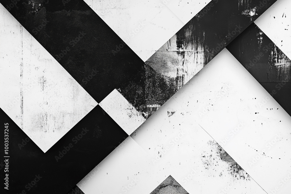 Poster black and white abstract image with white squares and triangles. the image is a collage of different