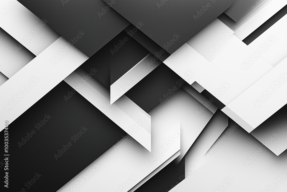 Poster black and white abstract image with white squares and triangles. the image is a collage of different