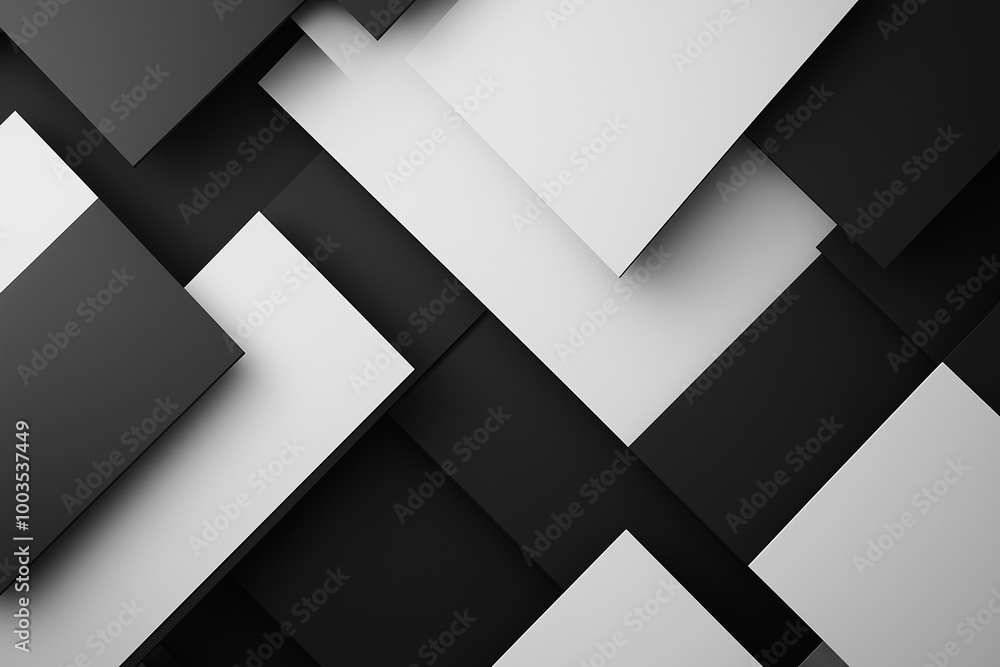 Poster black and white abstract design with white lines and squares. the design is made up of various shape