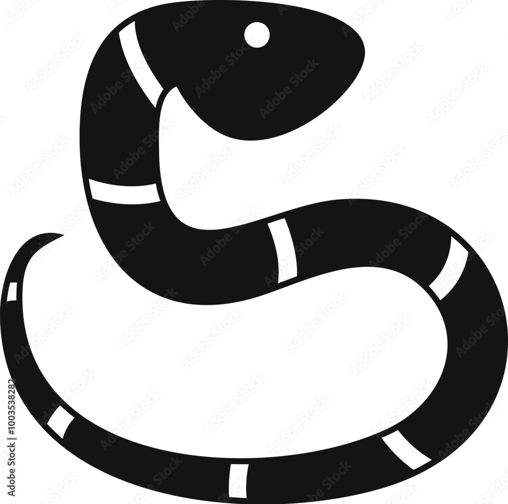Poster striped snake slithering icon in simple style on a white background