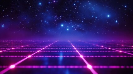 Obraz premium Vibrant Neon Grid in Starry Night Sky