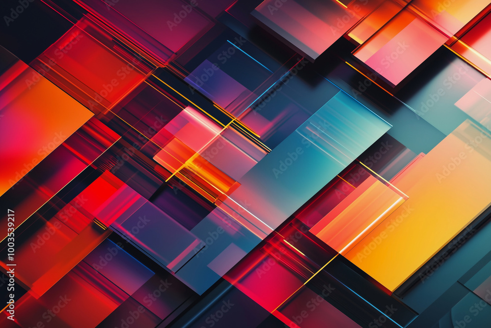Poster colorful image made up of squares and rectangles. the colors are bright and vibrant, creating a live