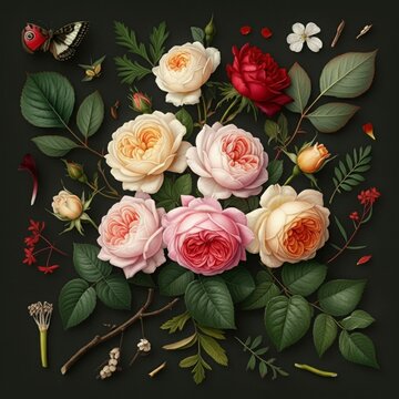 flower, rose, pattern, floral, seamless, vector, nature, design, illustration, pink, art, spring, leaf, flowers, wallpaper, decoration, vintage, summer, blossom, plant, texture, ornament, bouquet, bea