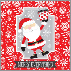 Christmas card design with Santa and candy cane pattern