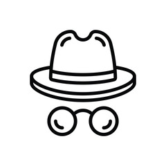 Black line icon for hat and glasses 