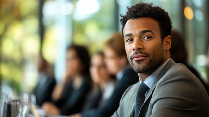 Fototapeta premium Audience listening attentively to a speaker presenting business strategies in a formal corporate conference room