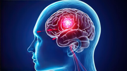 Illustration of a human brain highlighting neural activity and connections.