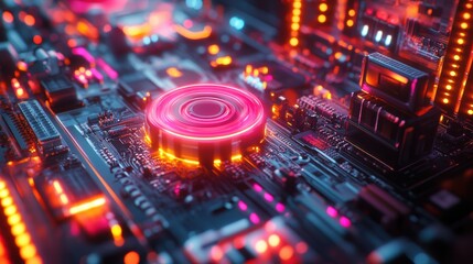 Fototapeta premium Cyberpunk a kinetic device (intricate mechanical elements) liquid mechanics, energetic glow, moving parts, hyper realistic