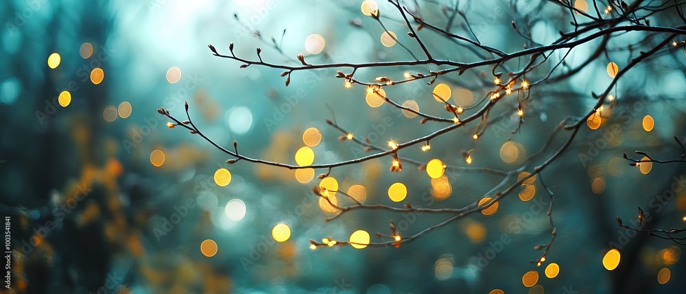 Aufkleber magical blurred lights shining through tree branches creating enchanting forest atmosphere