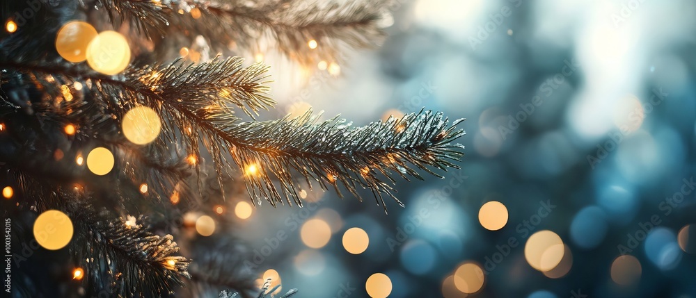 Poster magical blurred lights shining through tree branches creating enchanting forest atmosphere