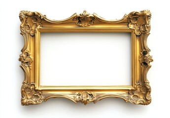 Ornate gold picture frame isolated on white background.