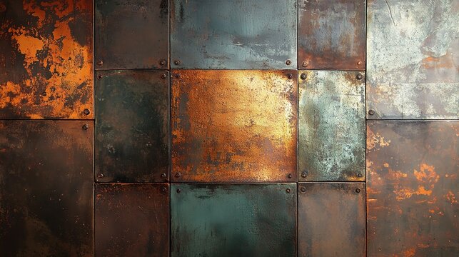 Vintage Metal Wall Panels with Rusty Texture