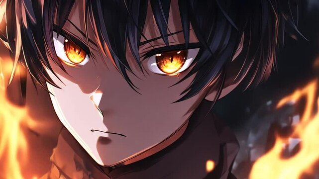 Fiery Anime Protagonist Expressing Determination in a Dark Setting Generative AI
