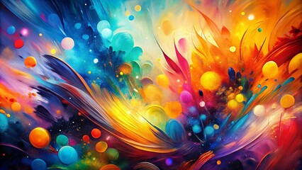 Fototapeta premium Expressive enthusiasm bursts forth in vivid abstract art, showcasing dynamic brush strokes and vibrant patterns that