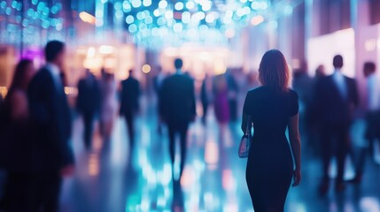 Blurred shot of business people at party in office center