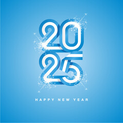 2025 New Year continuous Argentina ribbon. Abstract white blue flag of Argentina in the shape of 2025 logo with sparkle firework. New Year concept greeting card