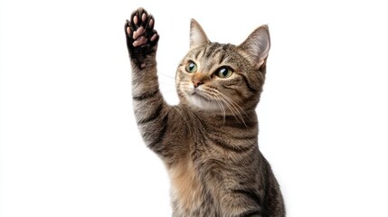 Obraz premium cat giving high five, isolated on white