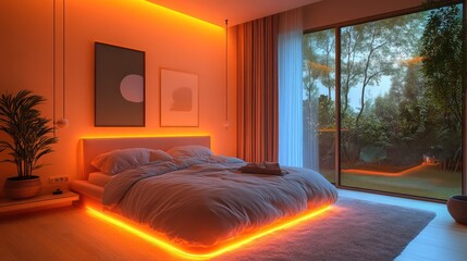 Modern Bedroom with Orange LED Lighting