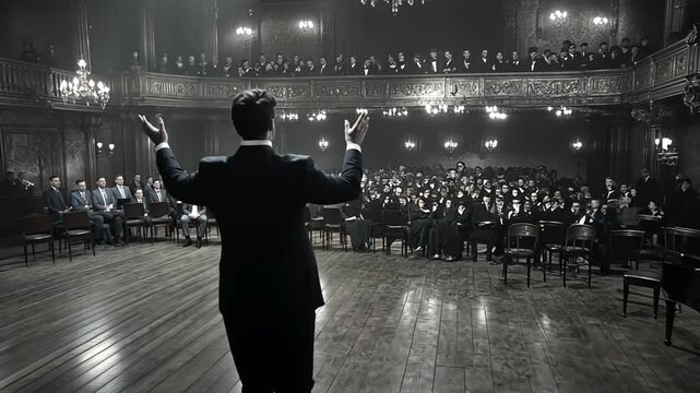 Political Speaker Addresses Large Audience at a Historic Venue Generative AI
