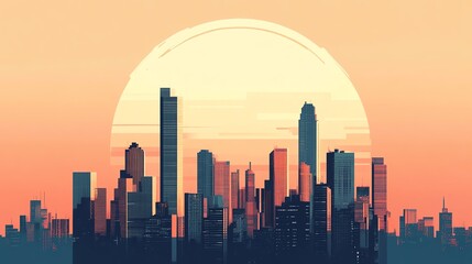 Fototapeta premium Silhouette city skyline at sunset