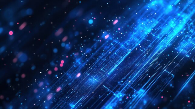 Digital Technology Background, Abstract Network Design, Blue Coding Lines for Futuristic Communication