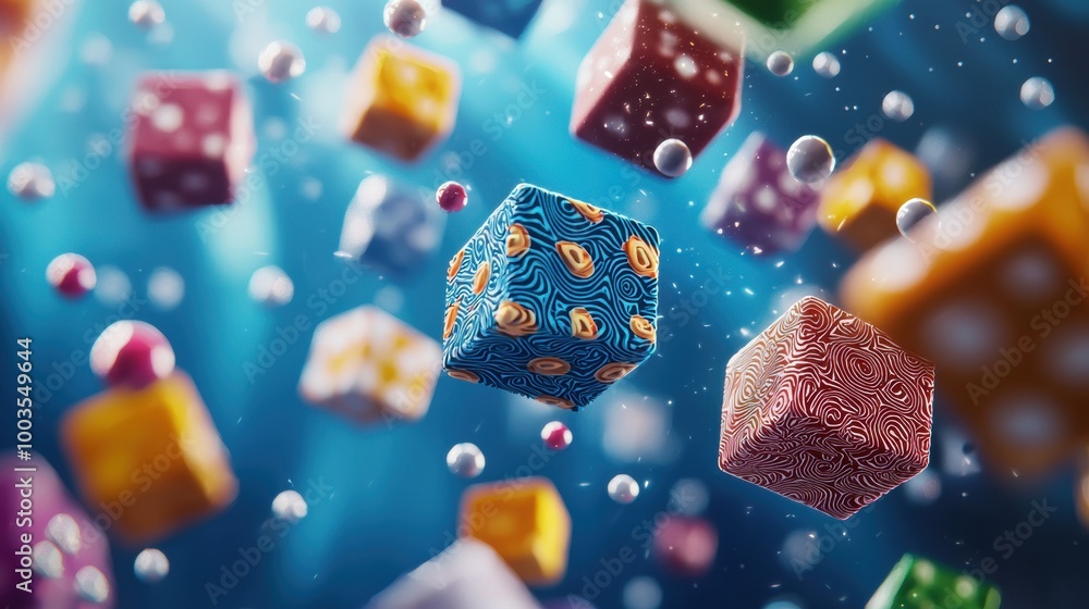 Poster colorful cubes floating in a luminous environment
