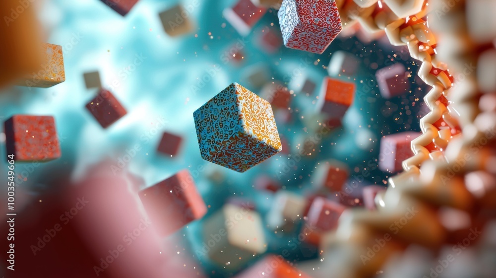 Poster abstract representation of colorful molecular structures