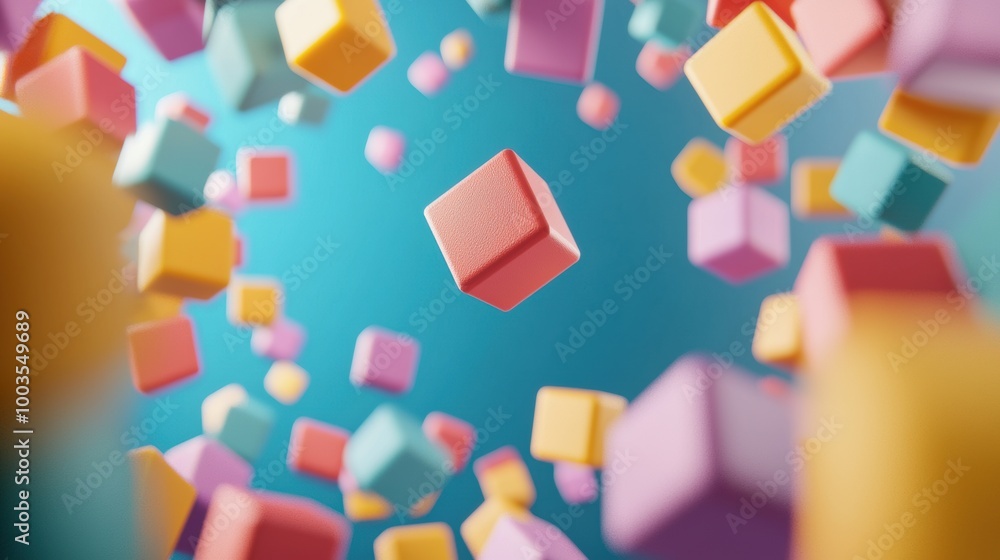Poster colorful floating cubes in abstract space