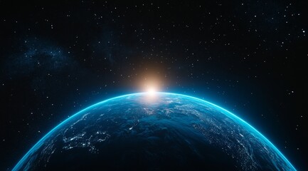 Obraz premium A beautiful view of Earth from space with stars and a sunrise.