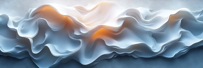Obraz premium Abstract white and blue waves with a touch of gold.