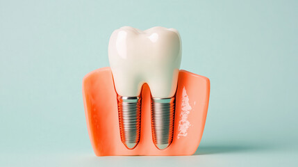 Obraz premium Dental implant model, tooth structure, dental care, oral health